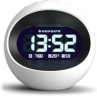 Vista 1 de NEWGATE® Centre of The Earth Alarm Clock Round Retro Digital LCD Clock White Ideal for Bedside, Desk or Shelf Retro Bedroom & Office