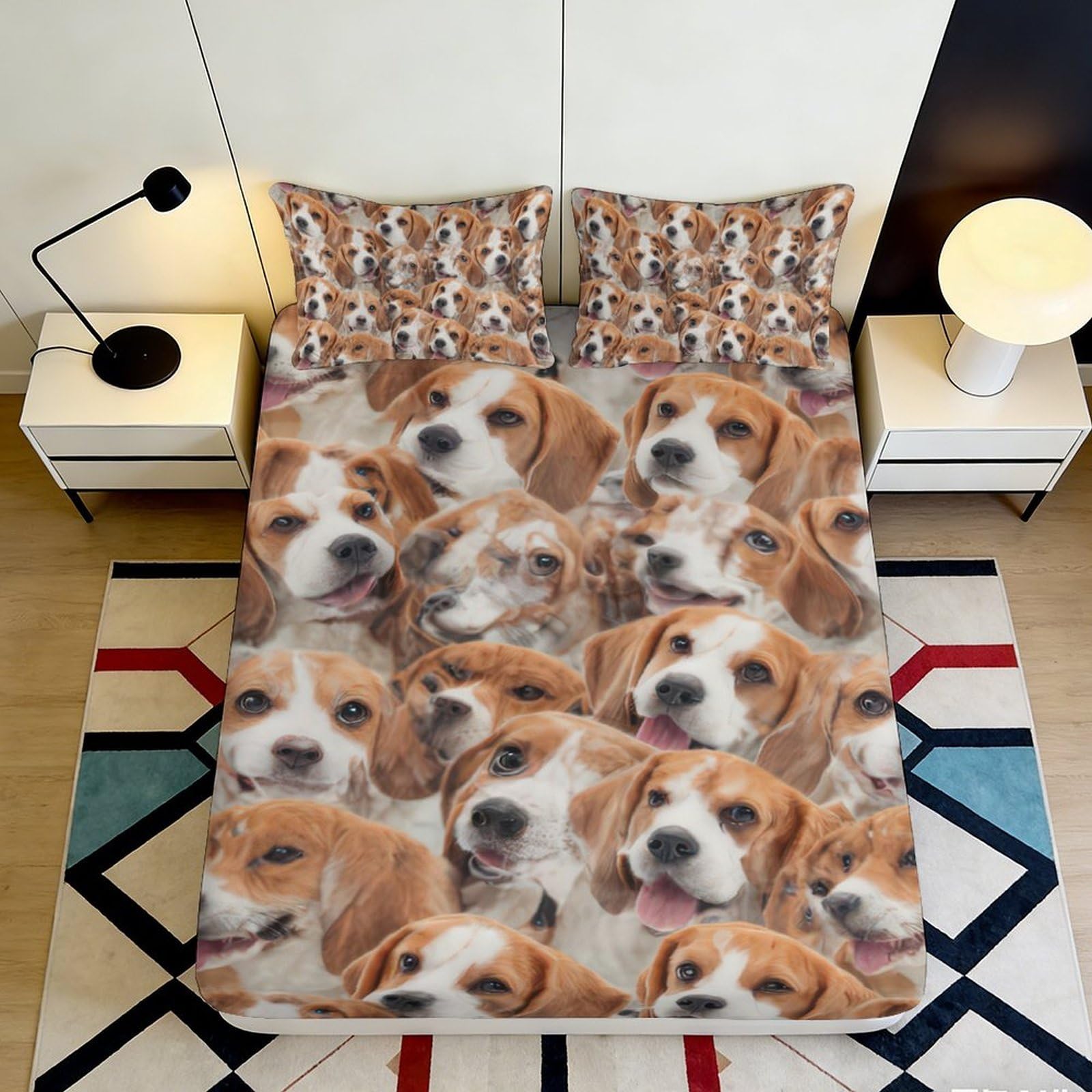 3D Printed Beagle Dog Pattern Fitted Sheet Microfiber Soft Durable Puppy Bed Sheet for Bedroom Guest Room Decor 90x200x25cm