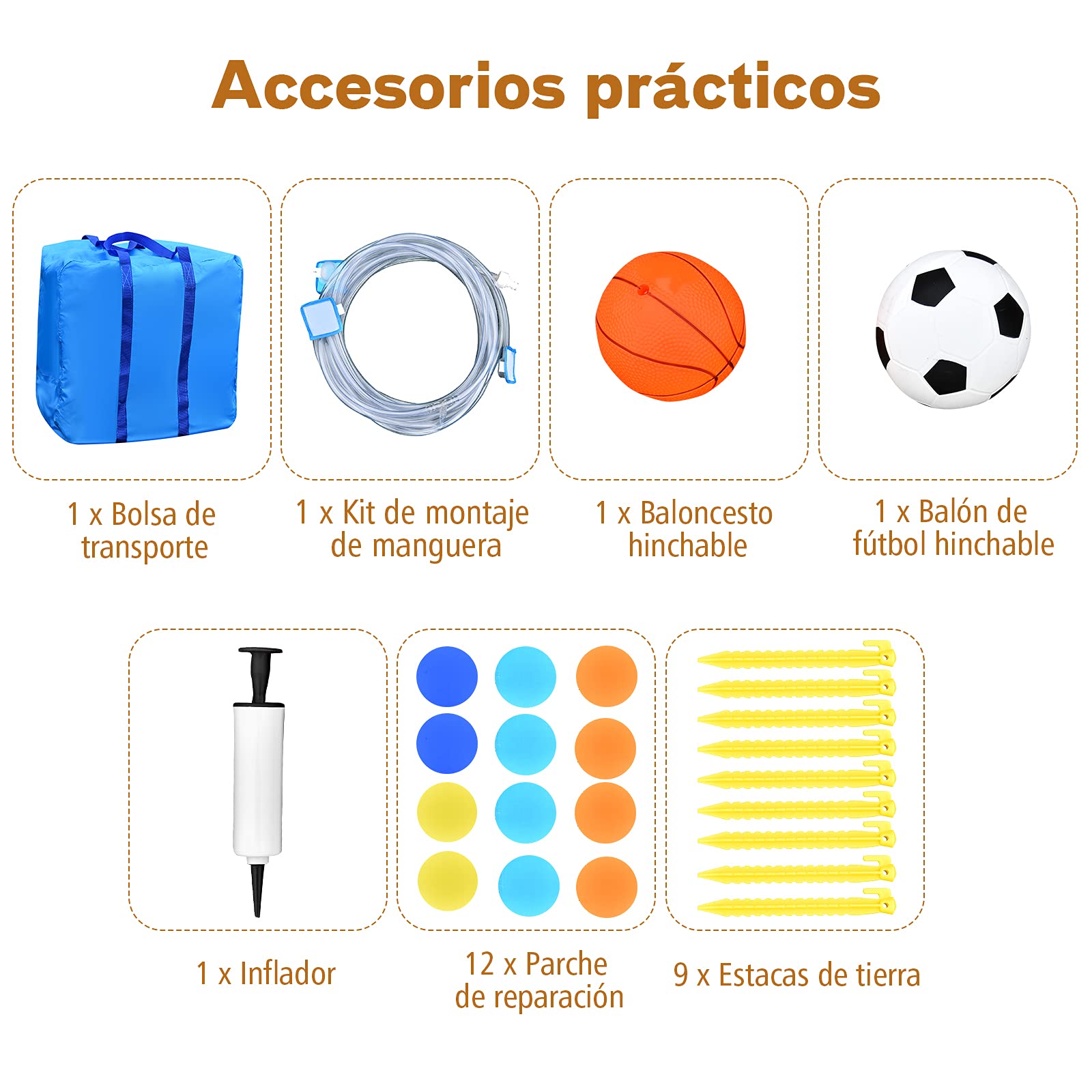 COSTWAY Castillo Hinchable Acuática, Castillo Inflable 6 en 1 con Rociador de Agua y Tobogán, Parque Acuático Inflable y Duradero para Uso Seco y Mojado, Bolsa de Rransporte (con Soplador)