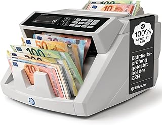 Safescan 2465-S Geldzählmaschine, Wertzählung für gemischte EUR-Banknoten - Banknotenzähler mit 7-facher Echtheitsprüfung - zählt sortierte Banknoten aller Währungen