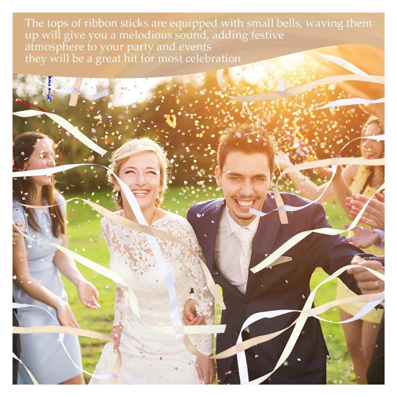 Bänderstäbe Hochzeit Luftschlangen aus Seidenbändern mit Glöckchen, Feenstäben for Gastgeschenke und Dekorationen bei Hochzeitsfeiern(Yellow,200PCS)