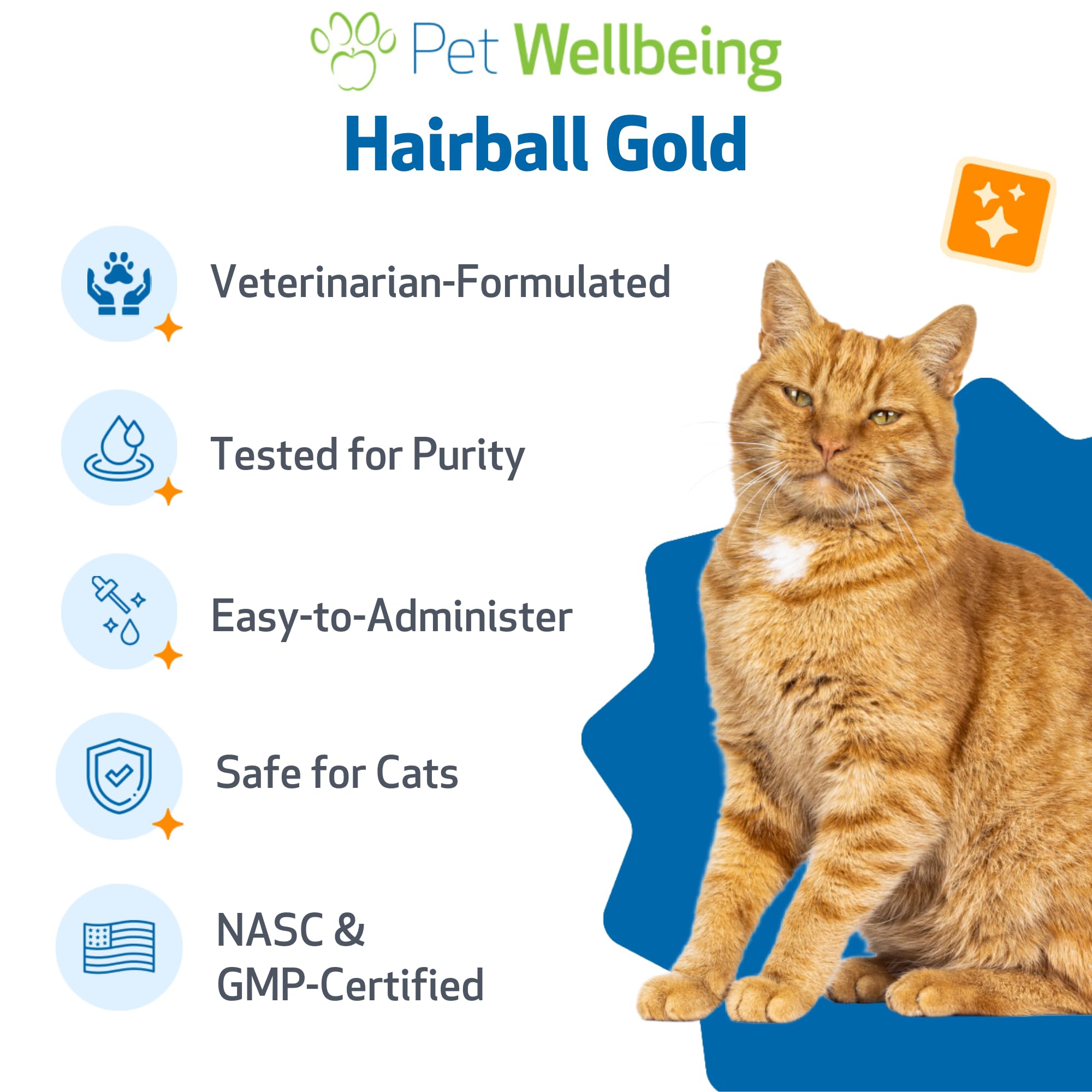 Pet Wellbeing Hairball Gold for Cats - Holistic Hairball and Digestive Care, Normal Elimination, Slippery Elm, MCT Oil, No Mineral Oil - Veterinarian-Formulated Herbal Supplement 2 oz (59 ml)
