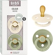Bibs Colour Pacifier 2 Pack BPA-Free Symmetrical Shape Teat Natural Latex Made in Denmark/EU Size 1 (0-6 Months), Ivory/Sage