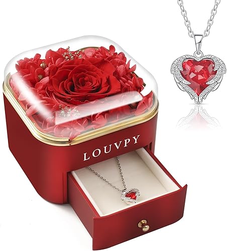 Miniatura 8 de LOUVPY Rosa eterna con collar  Regalos de San Valentín para ella  Regalos de aniversario para mujeresesposa  Rosa preservada para siempre real