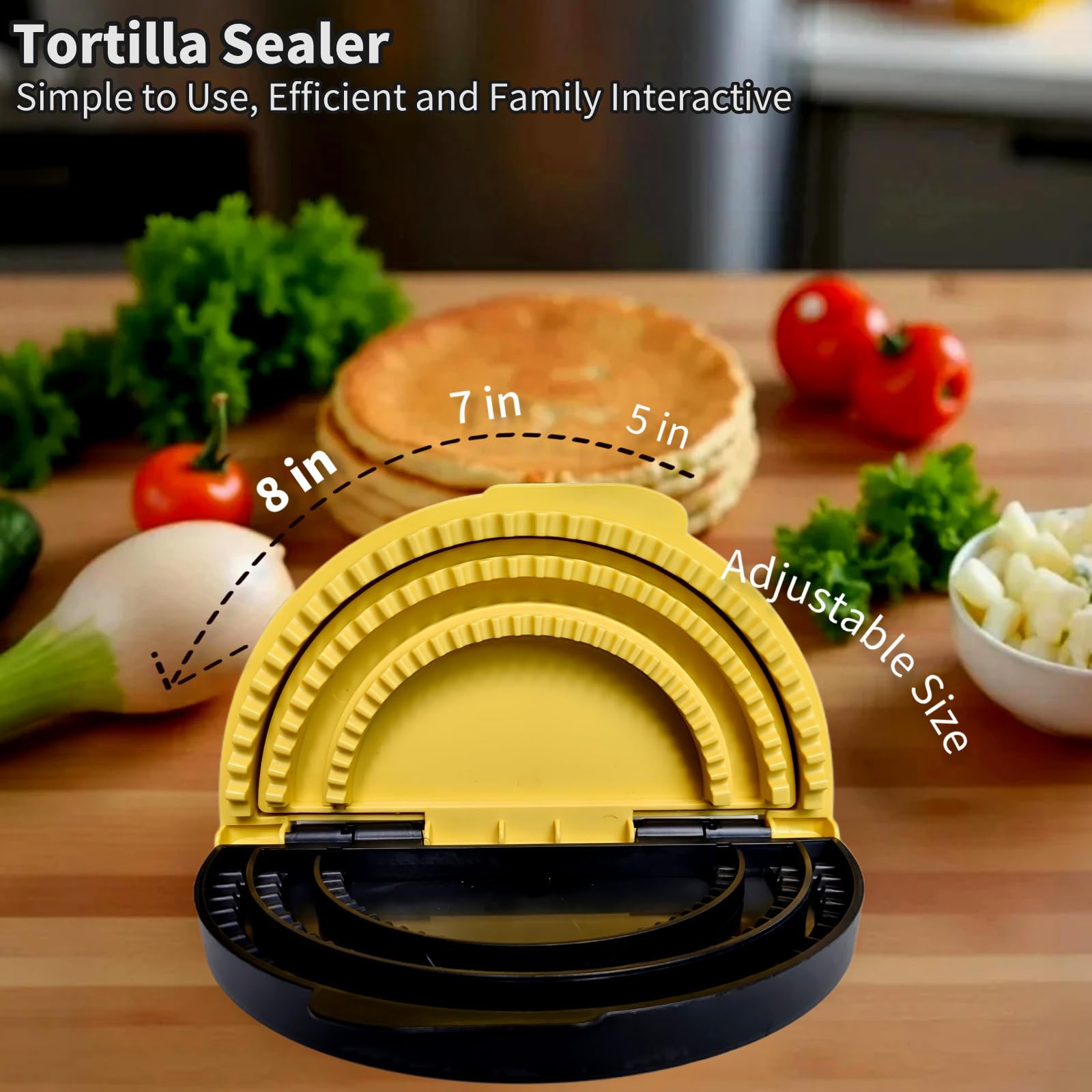 Generic 3 in 1 Tortilla Sealer & Sandwich Crimper Press, Crimper Taco Regolabile per Empanadas, Samosa e Sandwich, Giallo, Nero, Plastica, Moderna