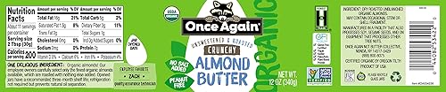 Miniatura 3 de Once Again Mantequilla de almendras crujiente orgánica, 12 onzas, tostada, sin sal, sin azúcar, orgánica USDA, certificado sin gluten, sin maní,