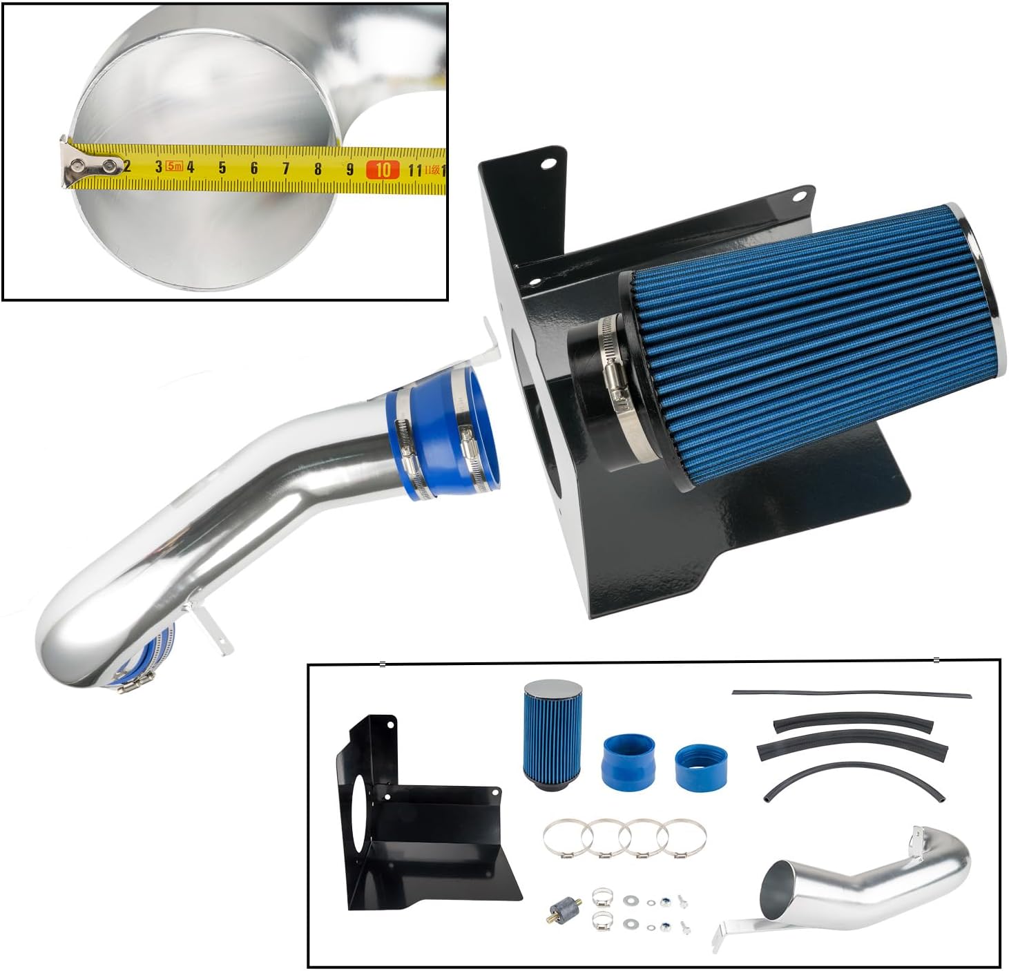 KAC Cold Air Intake Kit Fit for 2007-2008 Escalade 6.2L V8 Aluminum Tube w/Heat Shield Filter Auto Parts (Blue)