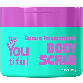 BeYOUtiful Guava Passion Fruit Body Scrub Exfoliator for Kids & Teens, Gentle Sugar Exfoliating Scrub, Cruelty-Free, Shea & Sweet Almond Oil, 16 oz