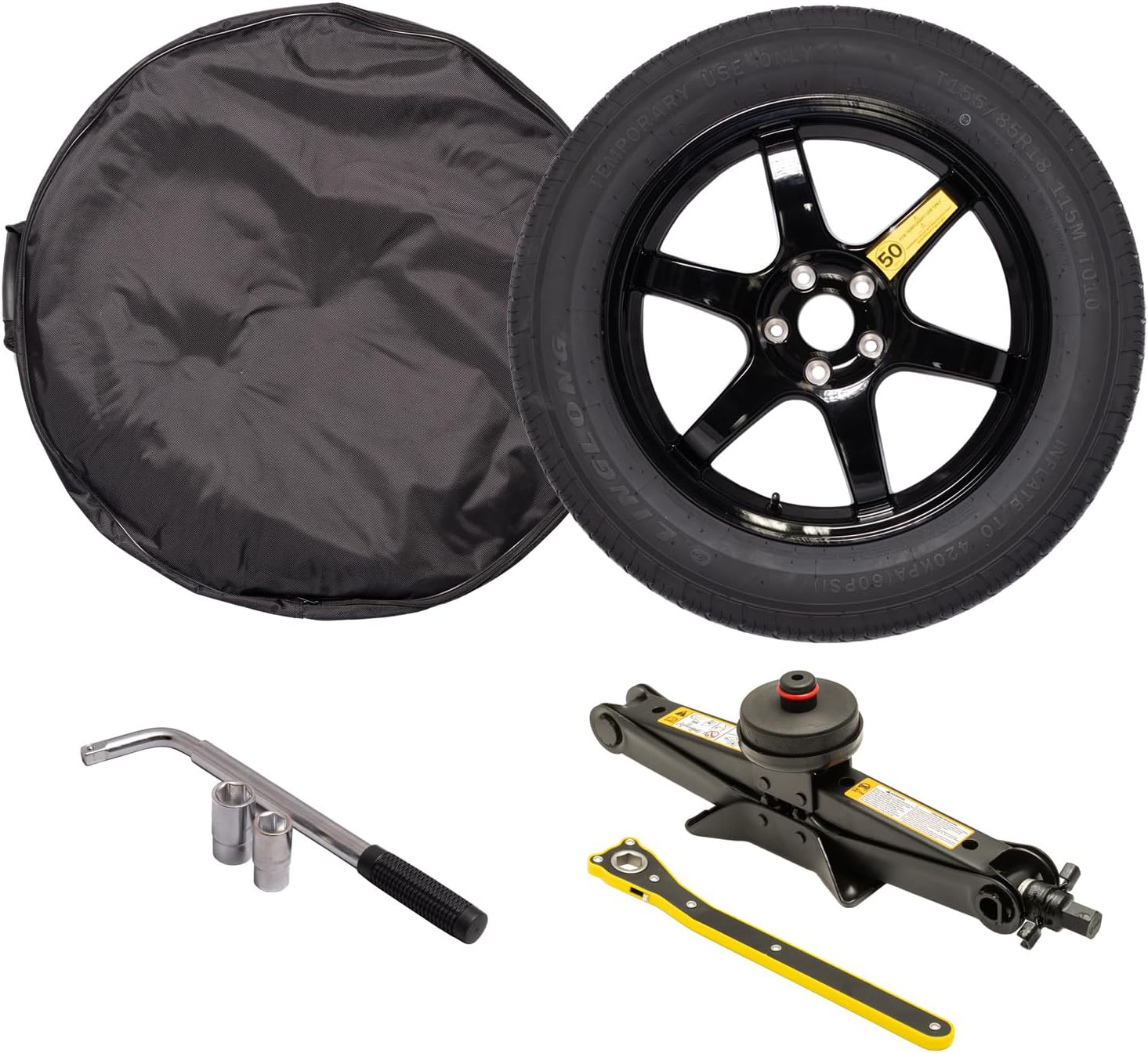 StanceMagic Complete Spare Wheel Tire Kit Fits 2020-2026 Tesla Model Y Spare Tire Kit, 18x4 Rim, Includes 2 Ton Scissor Jack, Tools, Carrying Bag, Also fits Juniper