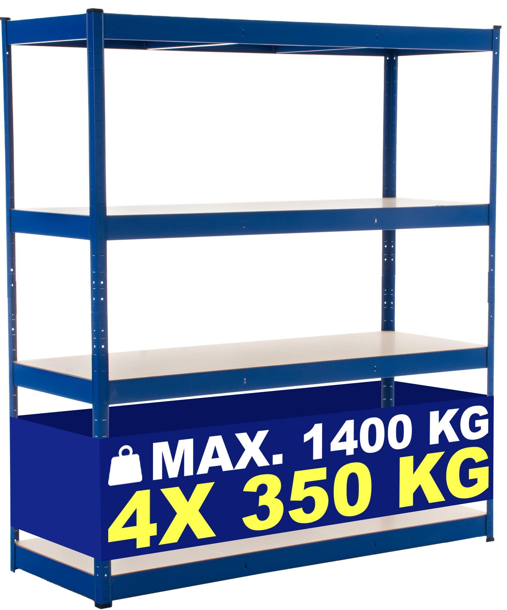 CLP Estantería Metálica de Almacenaje 160x60x180 cm Galvanizado I Capacidad por Estante 350 kg I Estantería de 4 estantes I Bastidor de Almacen, Color:Azul