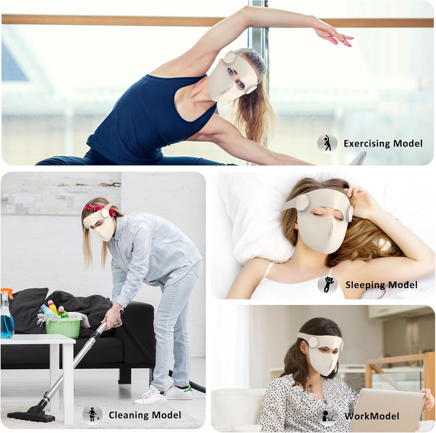 LED Light Therapy Mask, 3 Color Light Modes Mask, Wireless Rechargeable, Skincare at Home & Travel - (E108A)