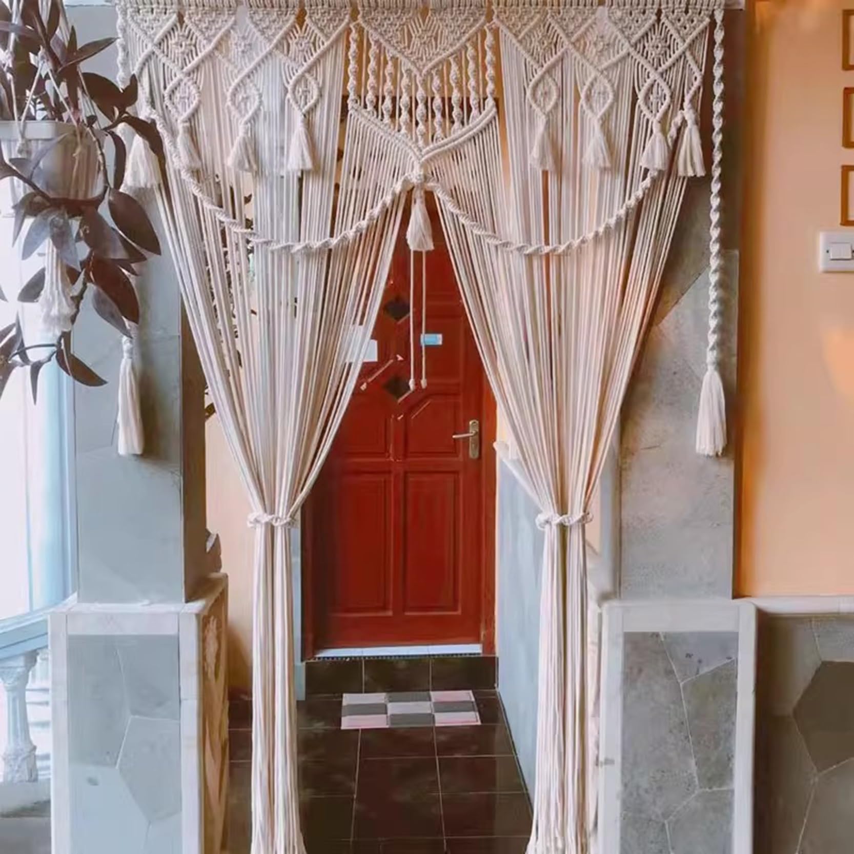 Rideau en macramé, fait à la main en corde de coton tissée, rideau de fenêtre occultant pour décoration d'intérieur bohème et chambre à coucher