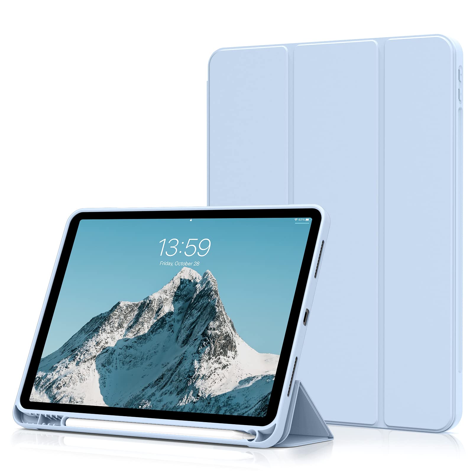 aoub Hülle für iPad Air 11 Zoll M4/M3/M2 (2026/2025/2024), Hülle mit Stifthalter für iPad Air 8./7./6./5./4. Generation (2022/2020) 10,9 Zoll, Unterstützt Pencil Pro/USB-C, Auto Sleep/Wake, Himmelblau