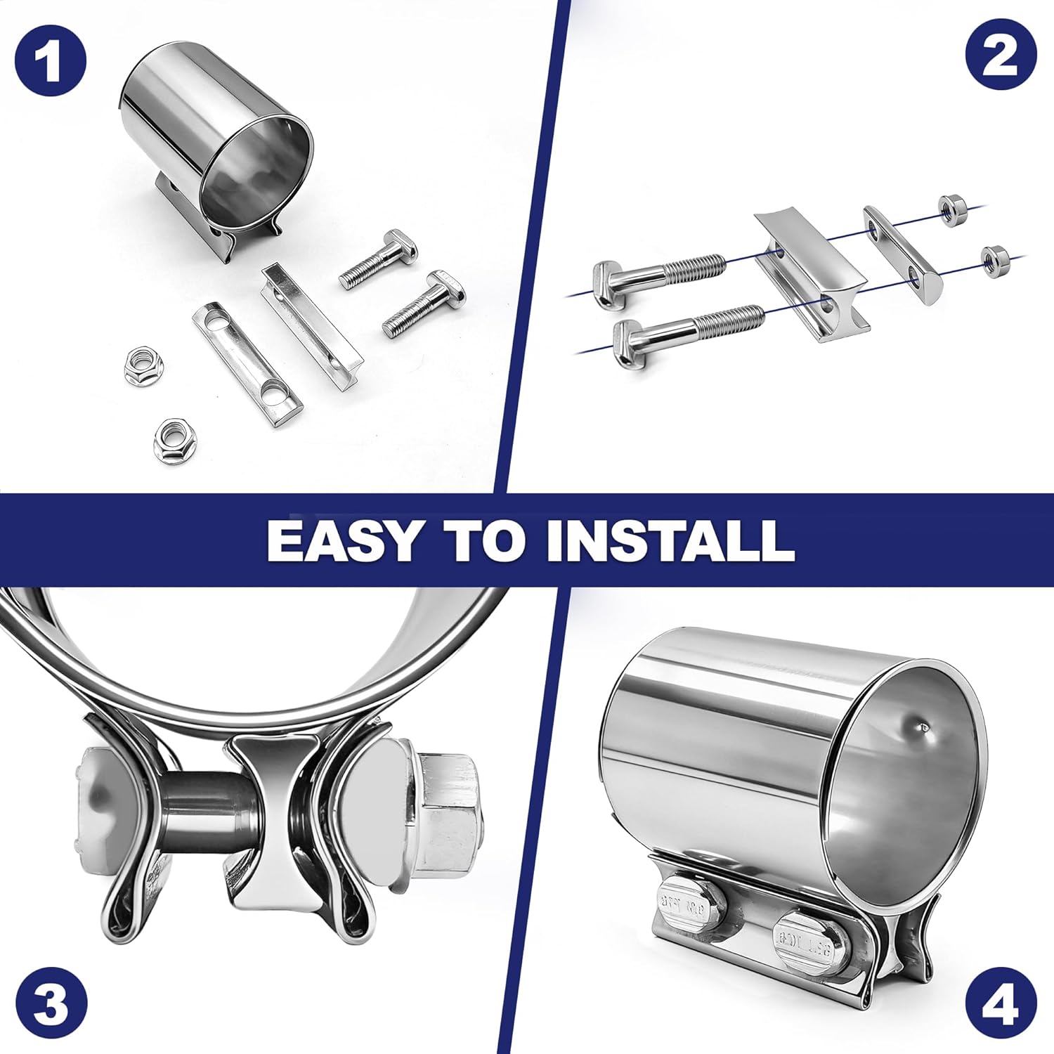 2.5 Inch Exhaust Clamp, 2 1/2 Butt Joint Exhaust Clamp Sleeve Coupler for 2.5" OD Exhaust Pipe, Muffler, Elbow, Exhaust Tubing Connection, Catalytic Converters (2PCS)