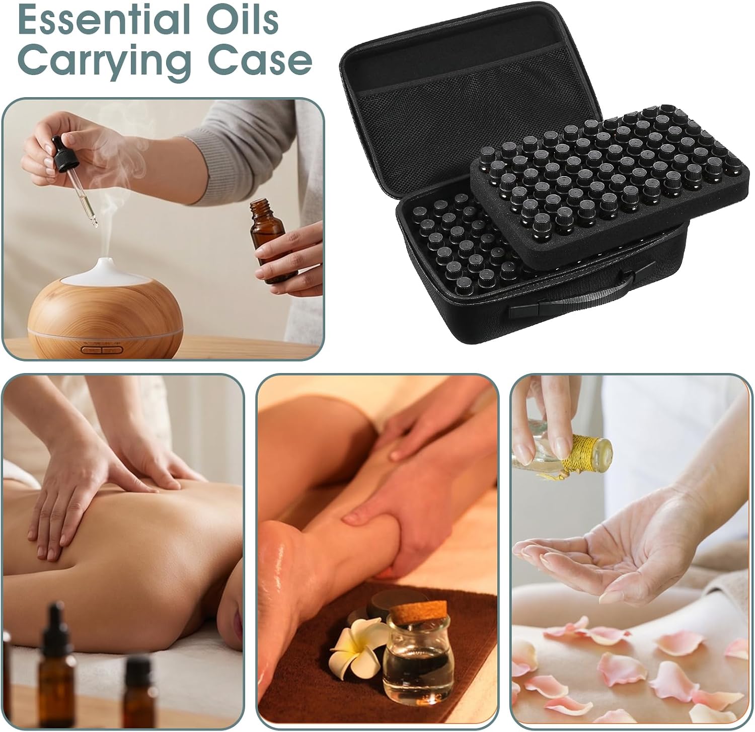 EVA Essential Oil Storage Case, Ink Storage Carry Case, 120 Slots 2-Layer Organizer Holds 5ml 10ml 15ml Bottles, Hard Shell Travel Bag with Foam Insert & Handle for Home, Office, Massage Therapist