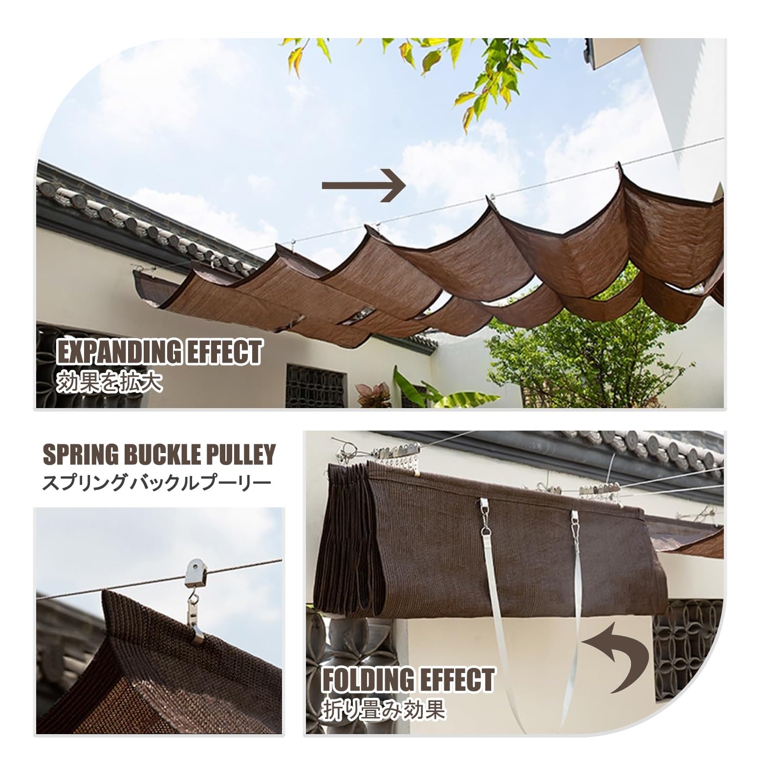 Wysuwany baldachim, drewniana pergola, na patio, do ogrodów i pomieszczeń słonecznych, 2 x 7 m, z zestawem montażowym, stylowe i zewnętrzne schronienie