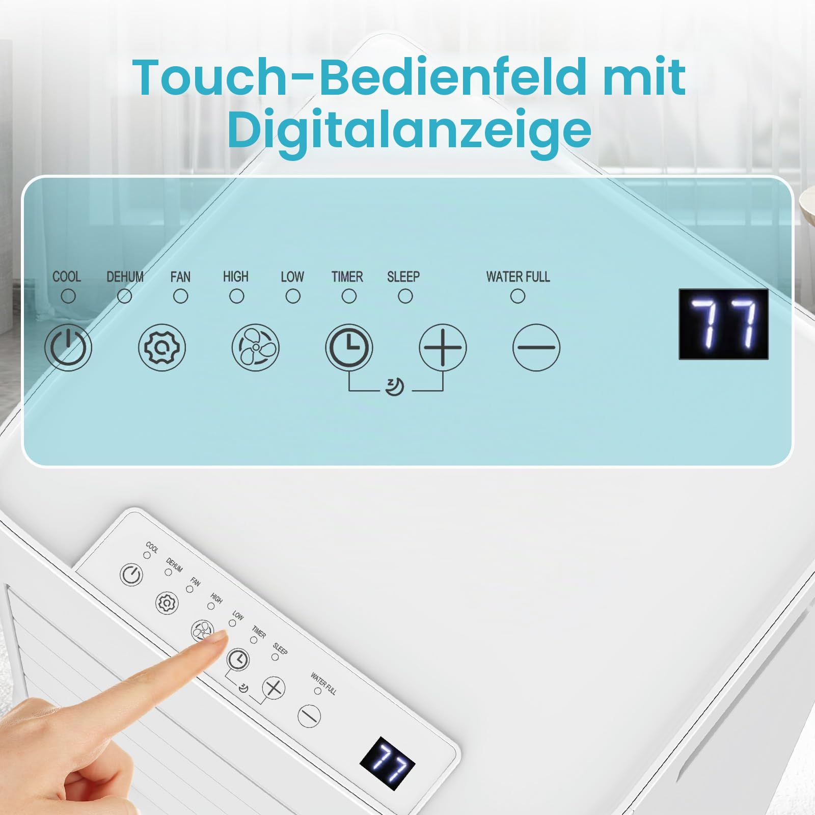 Electactic Mobile Klimagerät 10000 BTU leise für Schlafzimmer, Büro und kleine Räume, 3 in 1 Kühlung, Luftentfeuchter und Ventilator, automatische Verdunstung, 2 Geschwindigkeiten