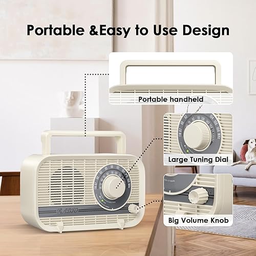 Miniatura 7 de Audiocrazy Radio con Bluetooth, radio portátil AM FM, enchufe de pared y reproducción, o radios con pilas AA, mejor recepción Vintage Retro Radio