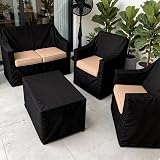 TOOSOAR Housse Salon de Jardin Extérieur 4 Pièces 420D Imperméable - Bâche de Protection avec Cordons de Serrage et Boucles Réglables pour Meubles de Jardin, Table, Banc et Chaises (Noir)​ - 6