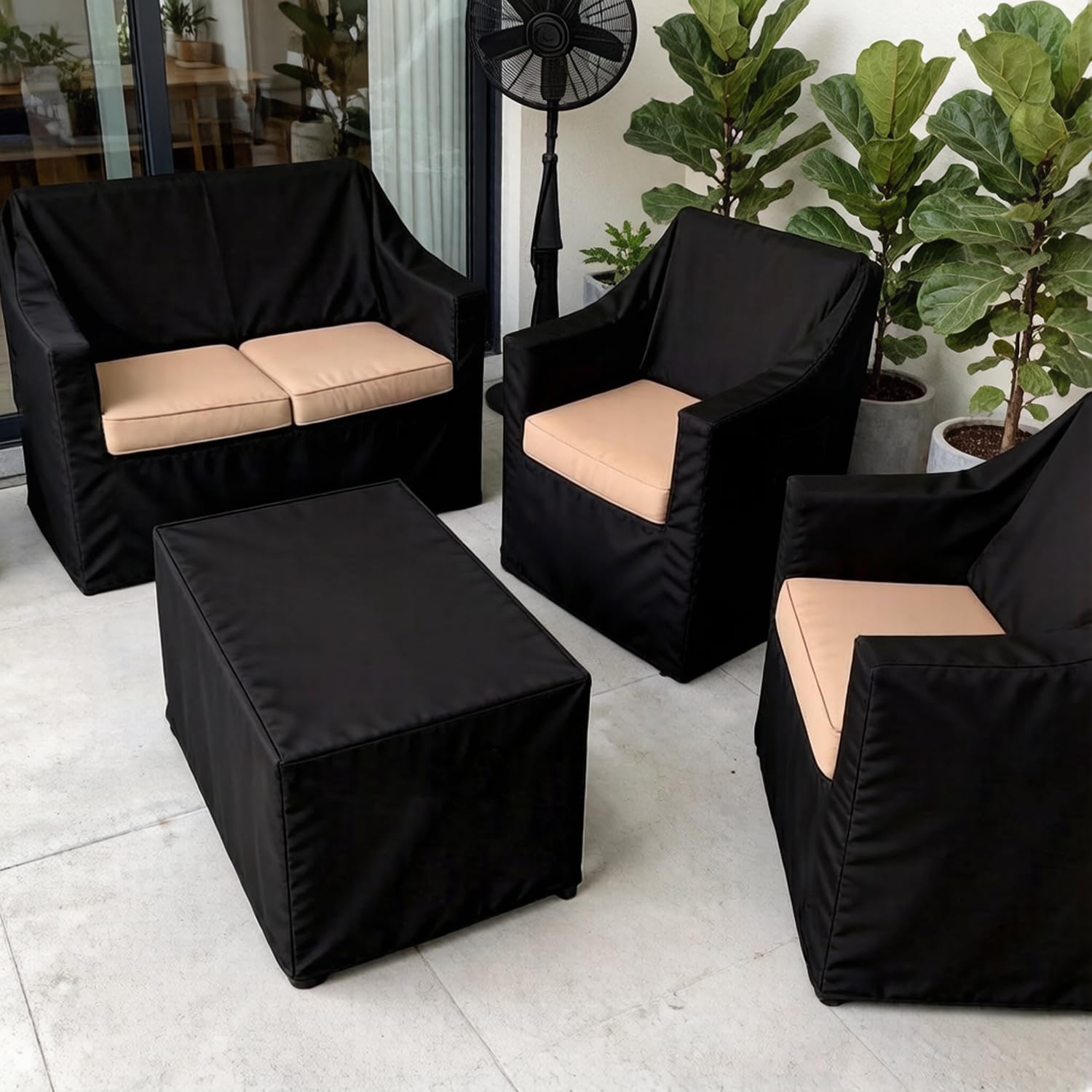 Copertura Mobili da Esterno in Tessuto Oxford 420D Impermeabile 4 Pezzi Nero Anti-UV