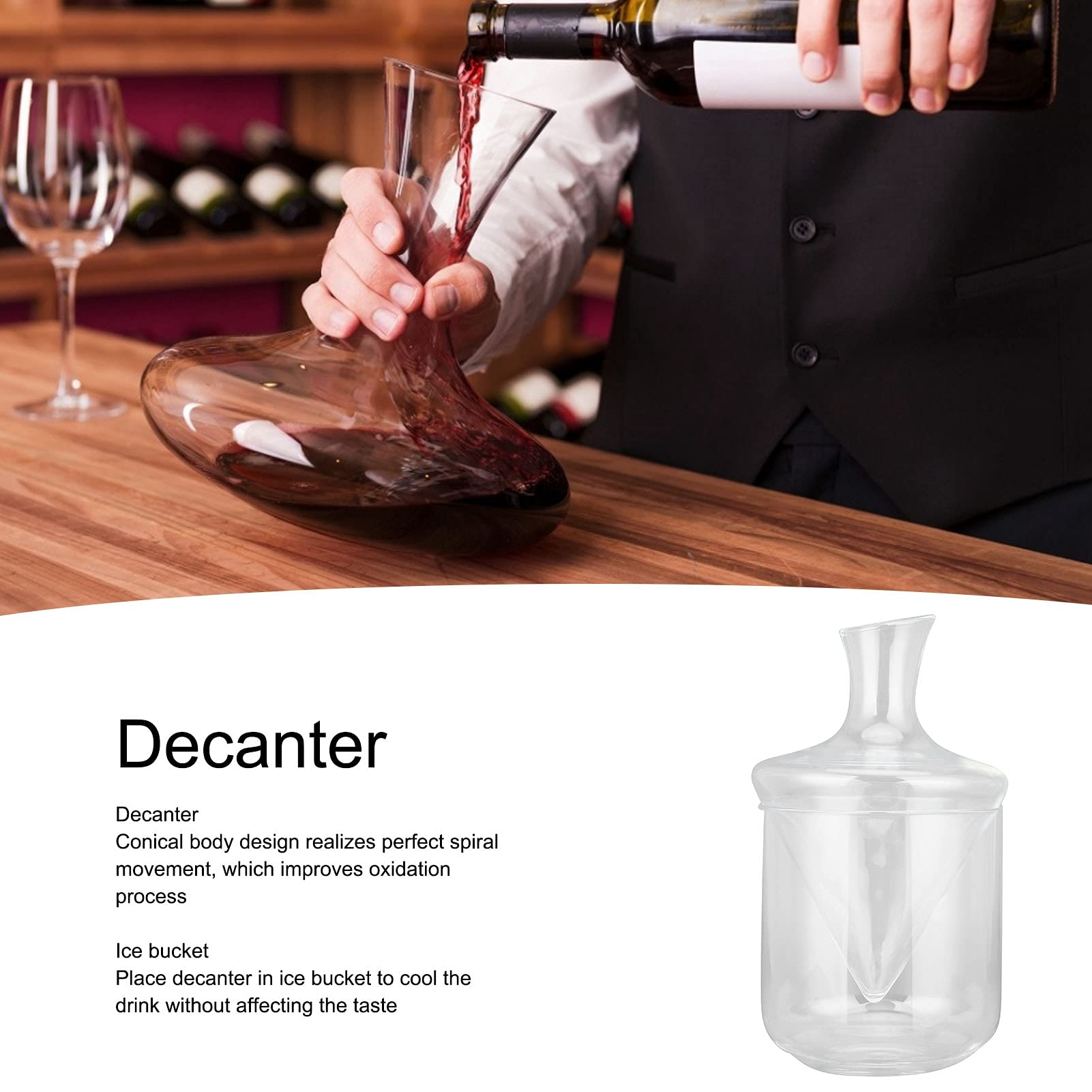Jarra Decantadora de Vino de 1000 Ml, Jarra de Vino de Cristal para Bar en Casa, Jarra Decantadora de Whisky, Ideal para Bares, Fiestas, Cenas Y Uso Diario