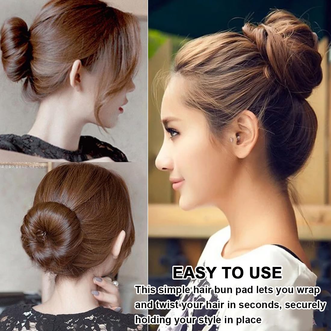 4 Pezzi Chignon per Ciambella + 3 Elastici per Capelli, Facili e Veloci per Capelli, Strumenti per Chignon in Spugna per Capelli