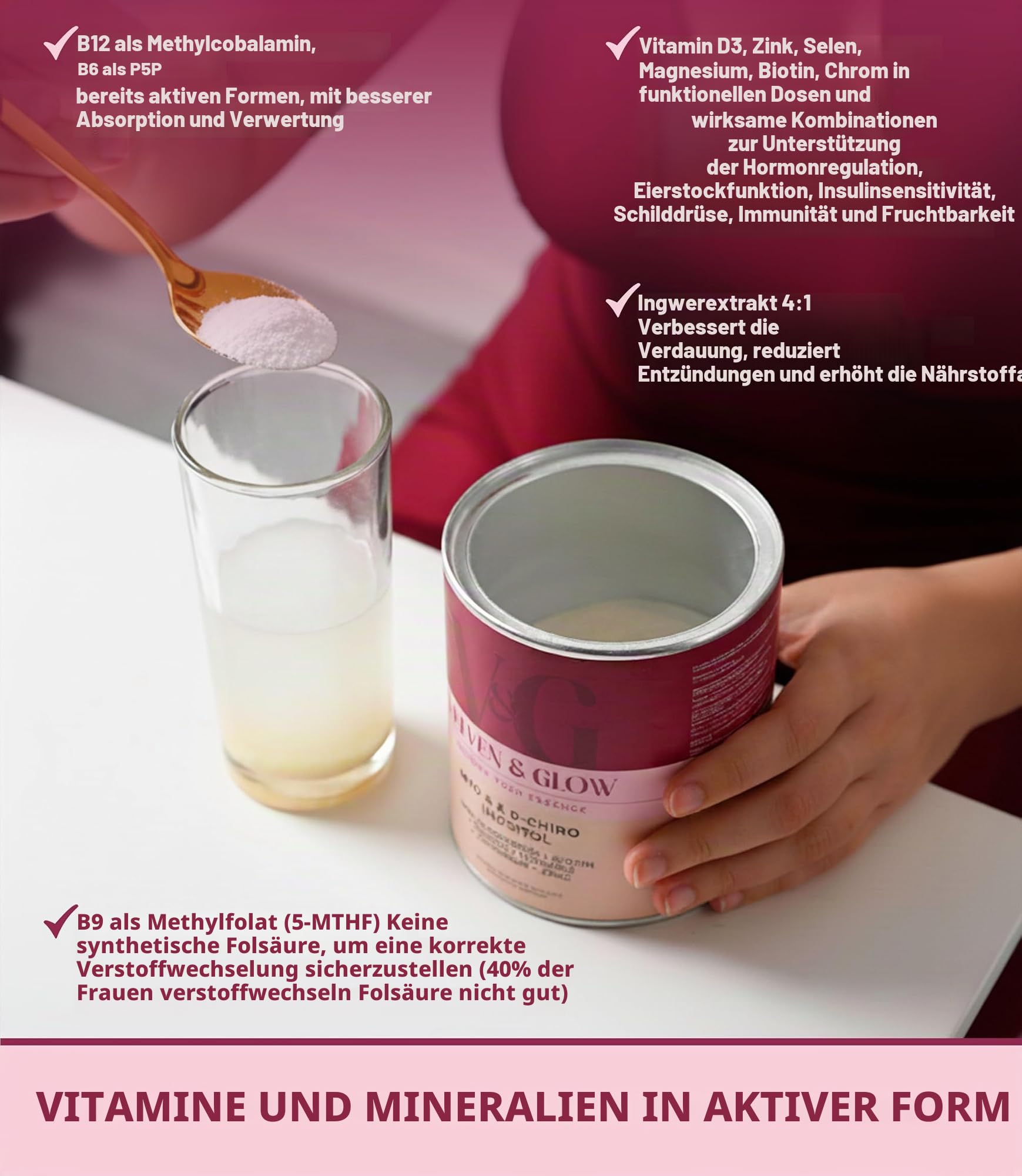 Myo & D Chiro Inositol 40:1 Hochdosiert Pulver für Frauen mit Magnesium Vitaminen Selen & Biotin Neutral Geschmack 135g 1 Monat PCOS supplements Zyklus Balance Haut Velven & Glow