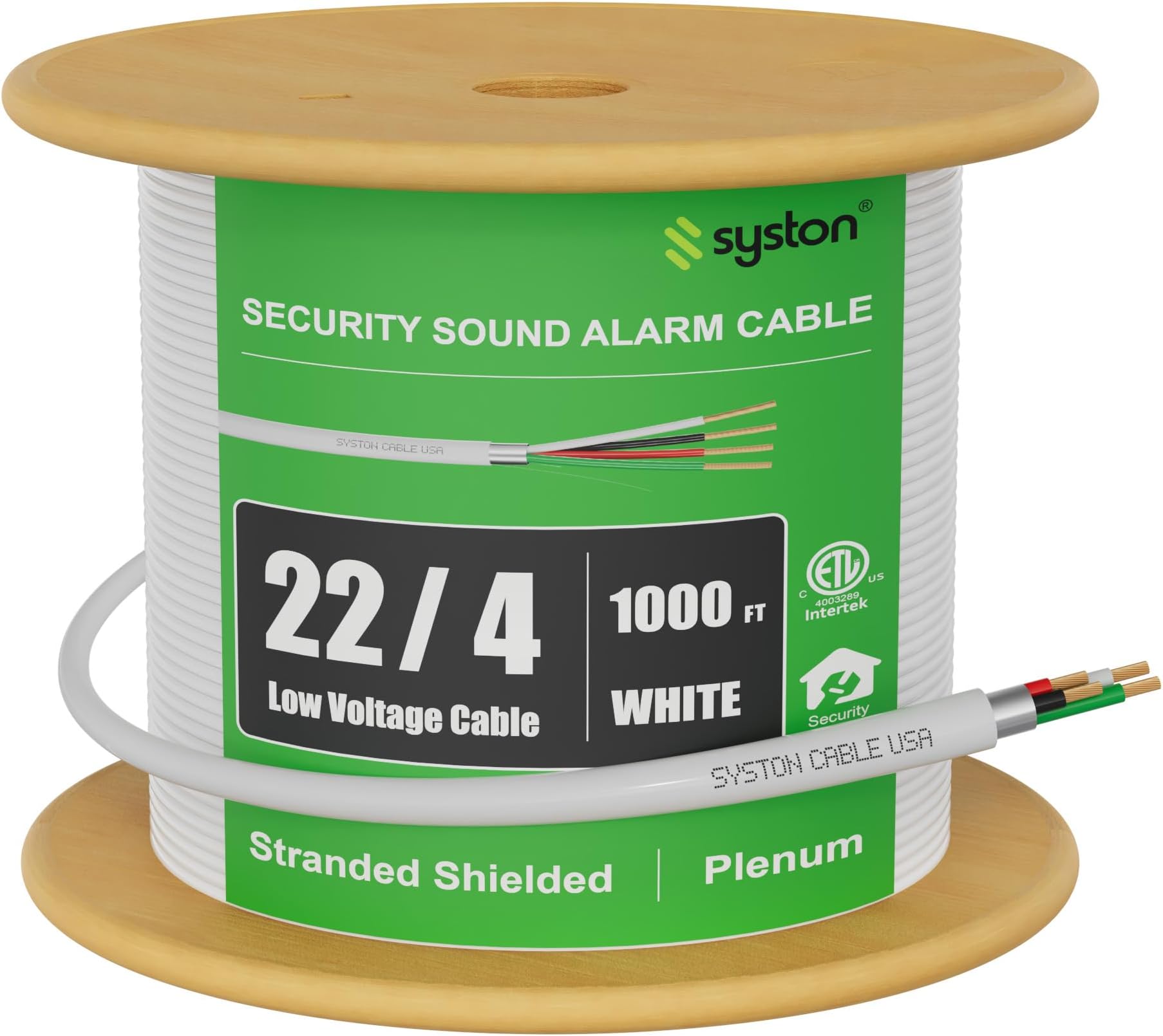 SYSTON 22/4 Fire Security Sound Alarm Control Cable Wire, 22 AWG 4 Conductors 100% Stranded Copper, Plenum-Rated CMP/CL3P Shielded, UL/ETL Listed, for Indoor/Outdoor Low Voltage Applications Use