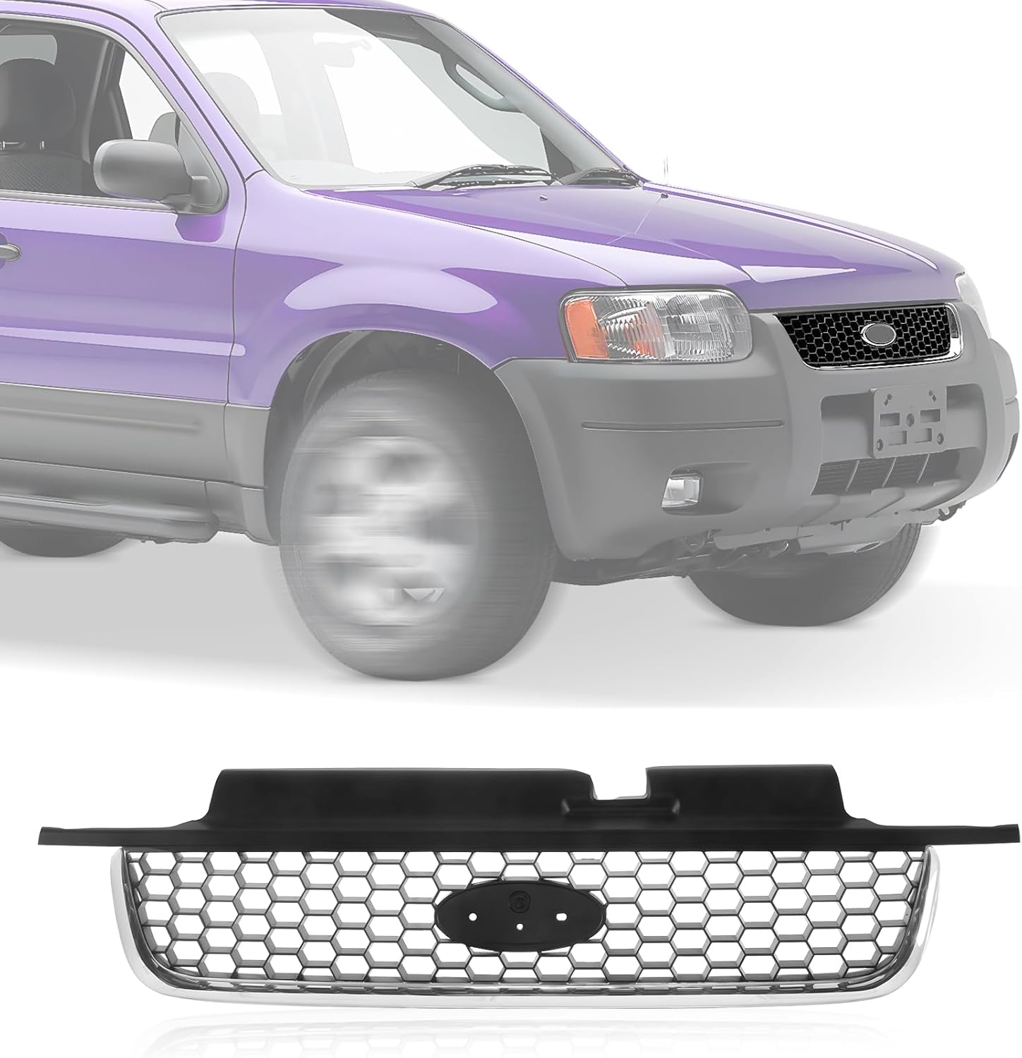 CarPartsDepot Front Chrome Shell Grille Assembly Grill Black Insert With Emblem Provision Compatible With Ford Escape Sport Utility Vehicle 2001-2004 Limited Xlt Models YL8Z17B968BA FO1200390