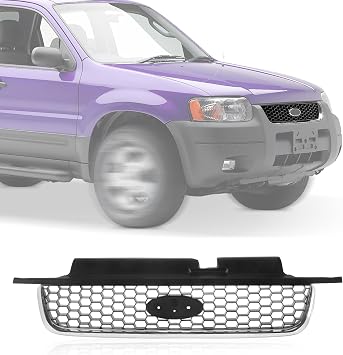 CarPartsDepot Front Chrome Shell Grille Assembly Grill Black Insert With Emblem Provision Compatible With Ford Escape Sport Utility Vehicle 2001-2004 Limited Xlt Models YL8Z17B968BA FO1200390