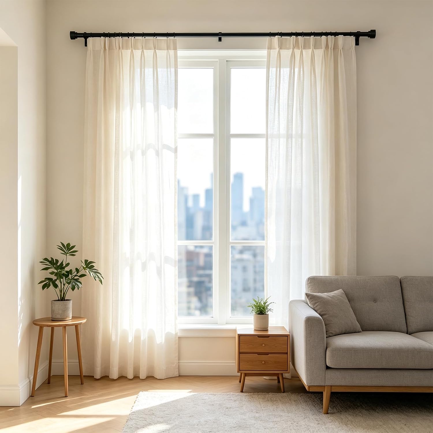Steel Telescoping Curtain Rod Set Wall Mount Window Hardware 24-84 Inch Adjustable for Bedroom Living Room Study Bedroom Living Room Study Wall Mount