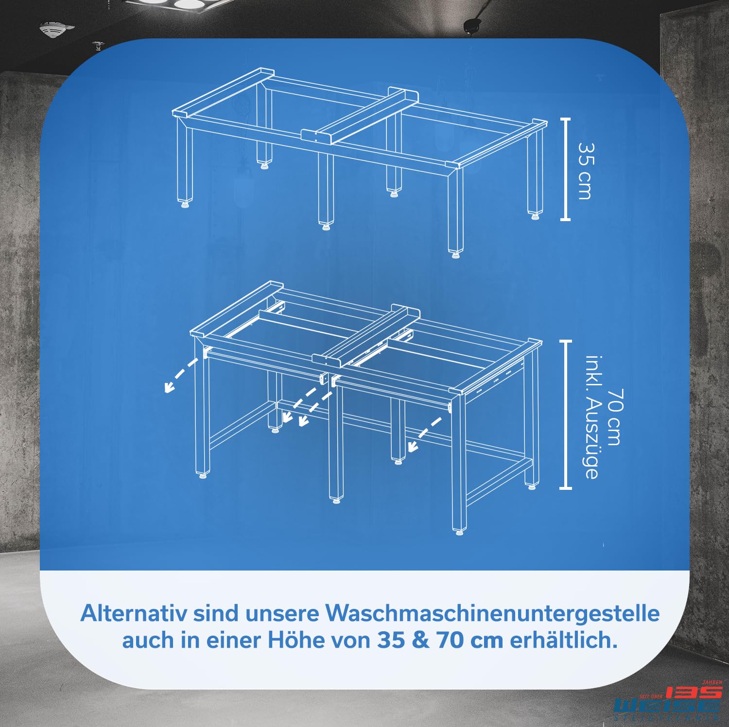 Weise MARA 2 Waschmaschinen Untergestell, Doppel-Unterbau für Waschmaschine & Trockner, 1000 kg Tragkraft, 50 cm hoch