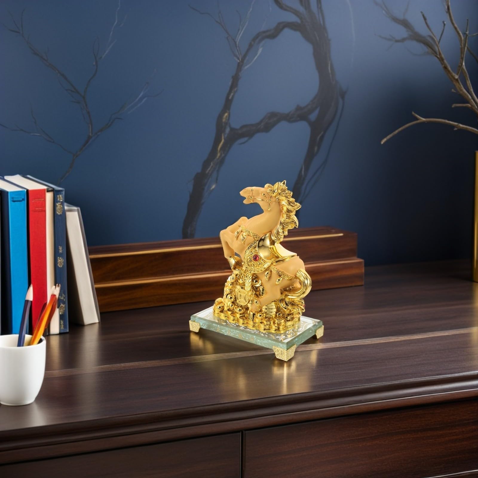 Generisch Pferdeskulptur aus Kunstharz Rote Kleiner Segensfigur 22X15X9cm für Bürodekoration zum Chinesischen Neujahr 2026 Feng Shui Reichtumsstatue