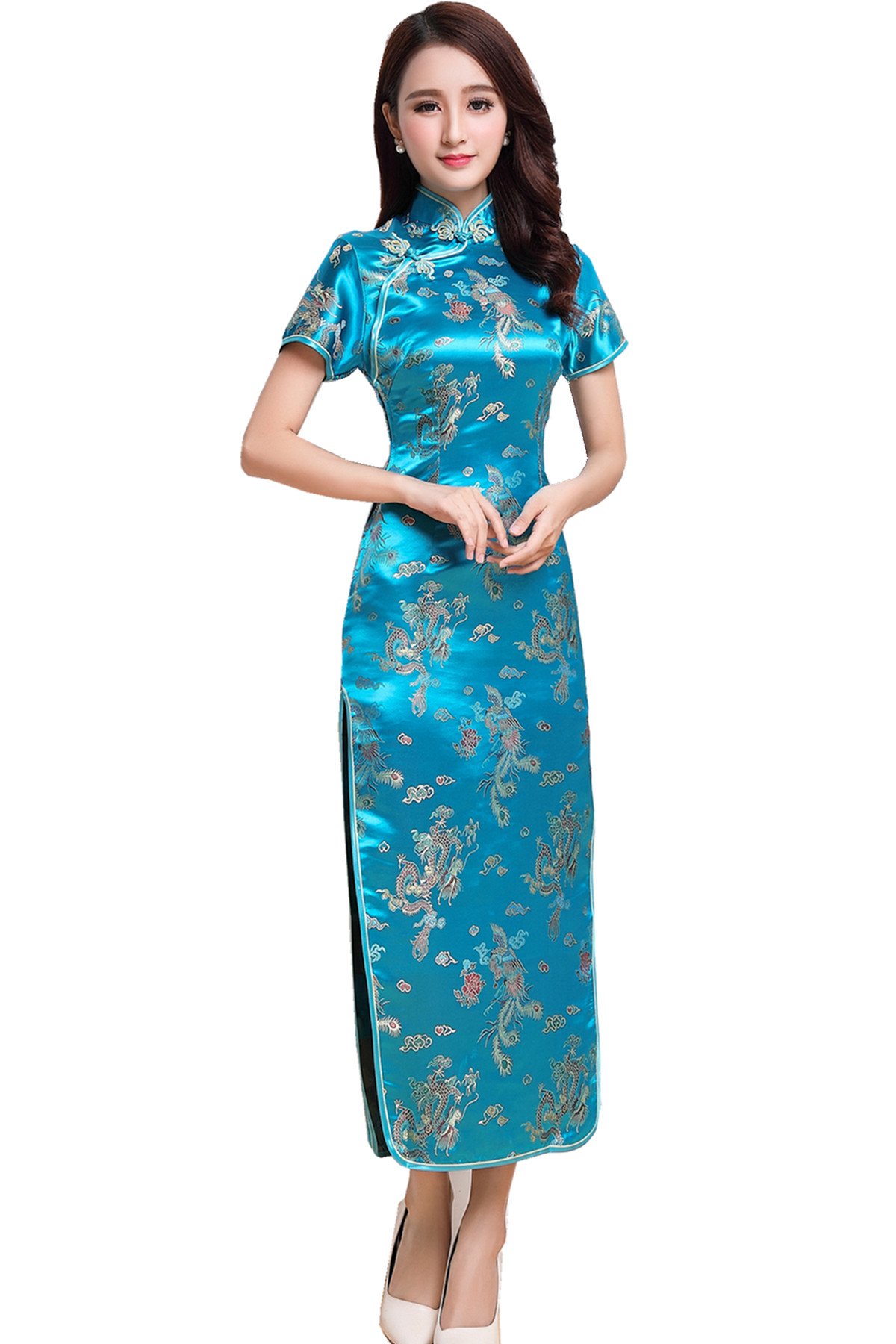 Shanghai Story Short Sleeve Long Qipao Chinese Cheongsam Dress Red