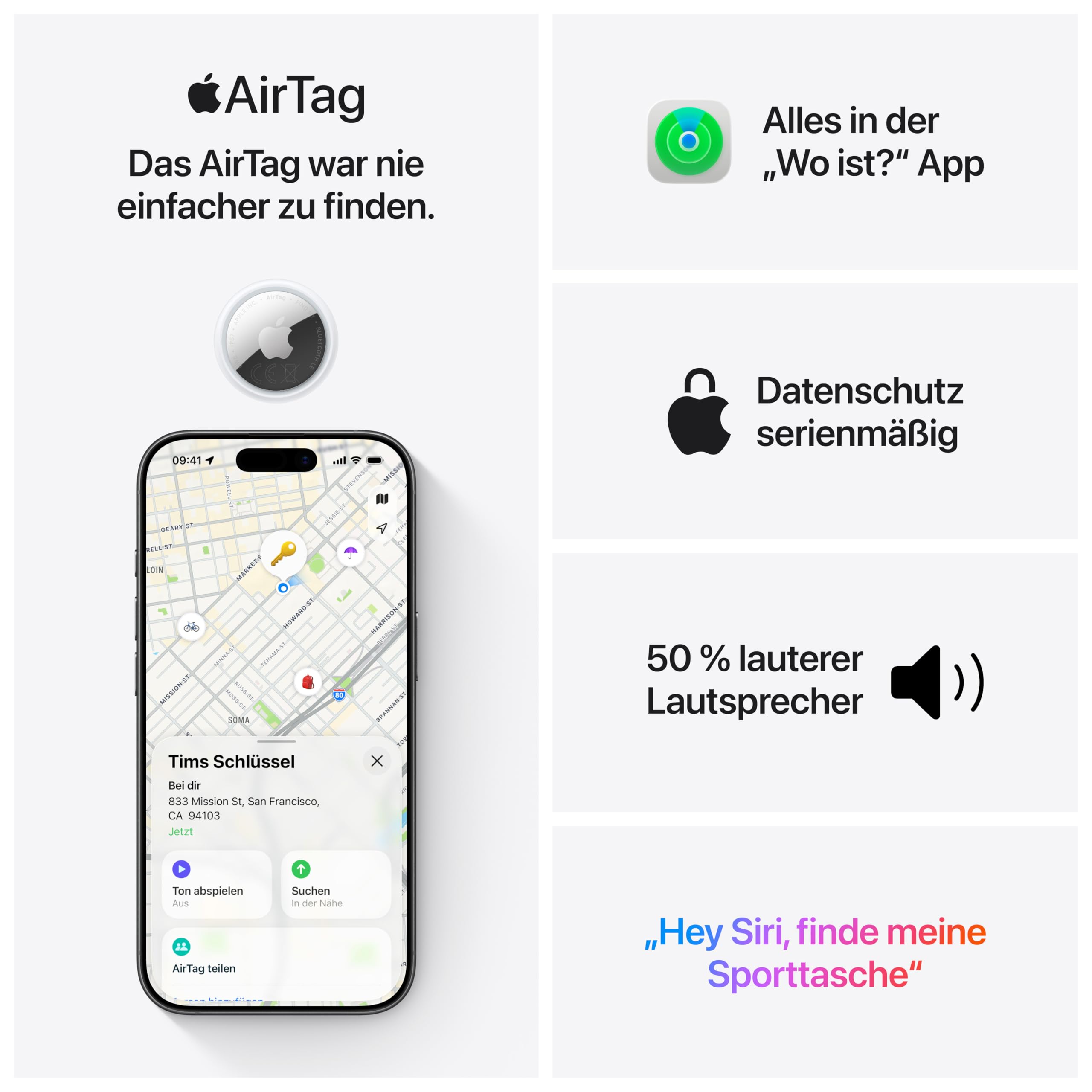 Apple AirTag (2. Generation): Tracker für Schlüsselbund, Portemonnaie und mehr: Ortungsgerät mit Ton, einfache Einrichtung mit einem klick über iPhone oder iPad, Schlüsselfinder für die genaue Suche
