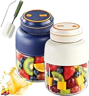 Portable Wireless Juicer Cup, Wireless Juicer Cup with 38-Blades for Shakes and Smoothies, Portable Blender with Dual Lid for Gym Office Travel (blue white)