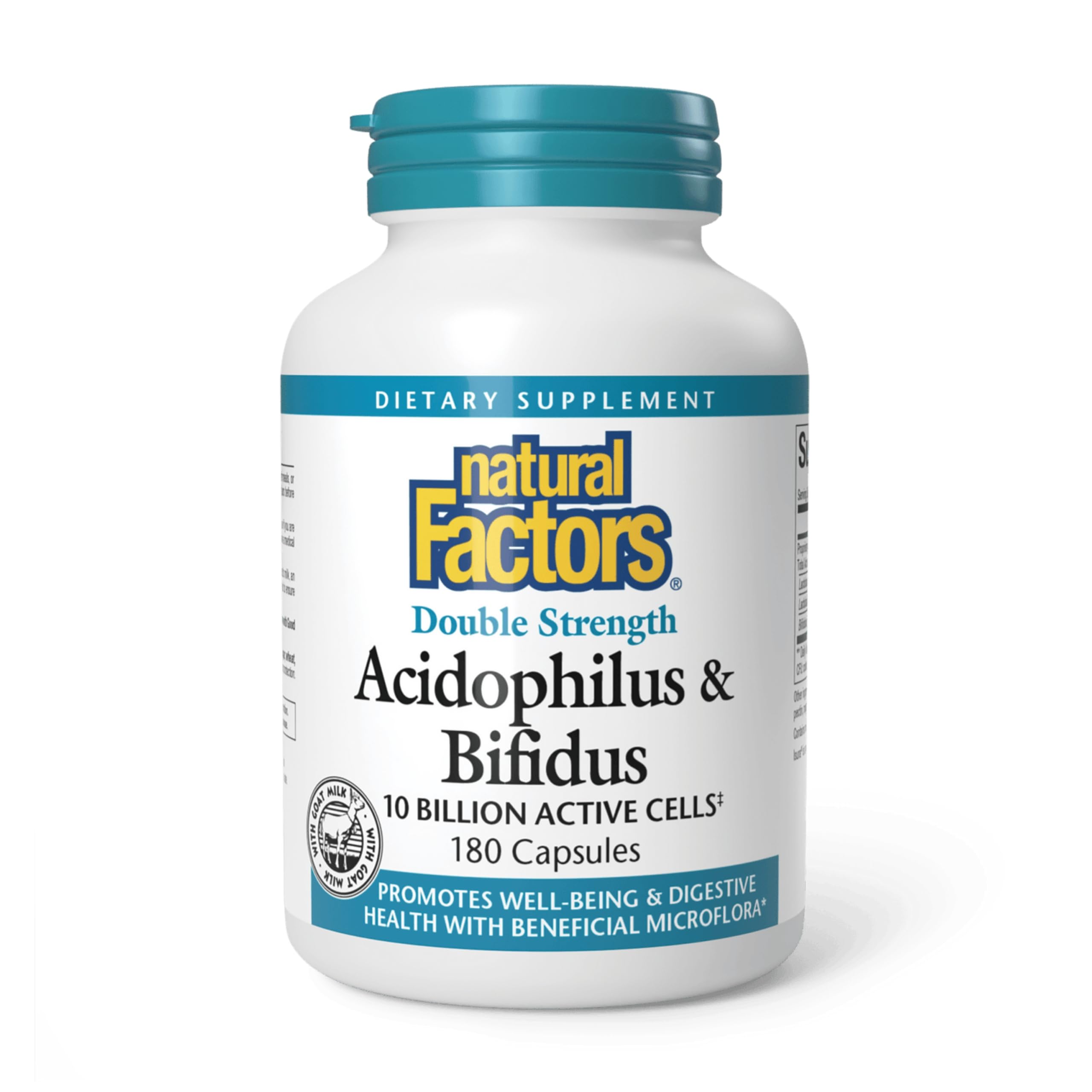 Natural Factors Acidophilus & Bifidus Double Strength, Probiotic and Prebiotic Formula, 180 Capsules