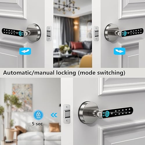 Miniatura 7 de Cerradura de puerta de huellas dactilares, cerradura biométrica de puerta, perilla de puerta inteligente, con teclado de código de acceso, manija de