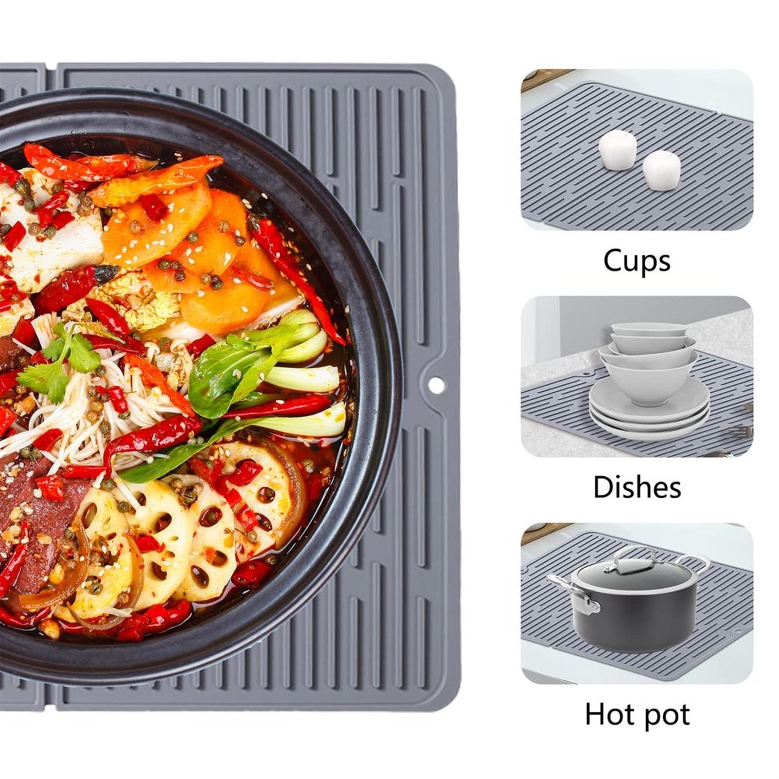 JINGYAN Tappetini per lavello Foldable Insulated Soft Rubber Dishes Protector Sink Mat Table Kitchen Home Anti Slip Drying Drain(Grey)
