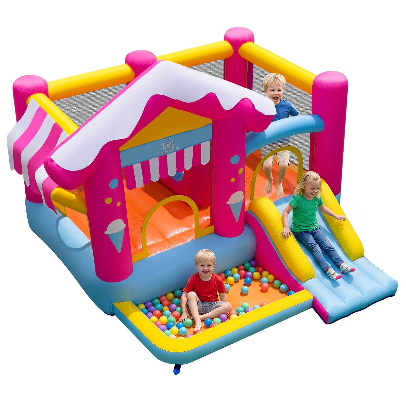COSTWAY Castello Gonfiabile per Bambini 3-12 Anni | Casa Gonfiabile per Interno ed Esterno con Trampolino con Ostacolo, Scivolo, Piscina con 50 Palline, 7 Picchetti e Borsa