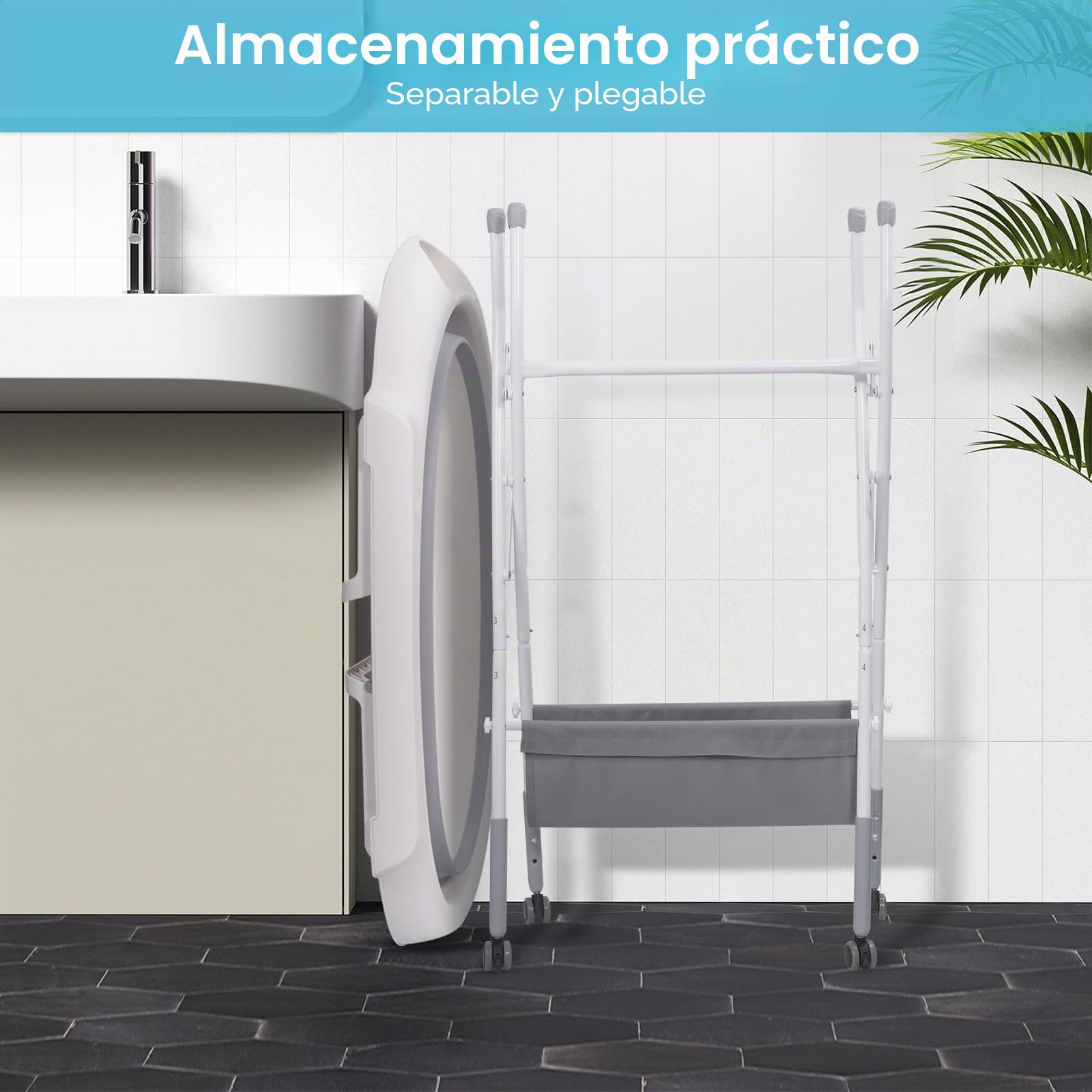 Soporte Plegable para Bañera de Bebé, kit de baño con mesa de almacenamiento multifuncional, Ligero y Resistente, regulable en altura, bañera de bebé plegable con Patas Antideslizantes