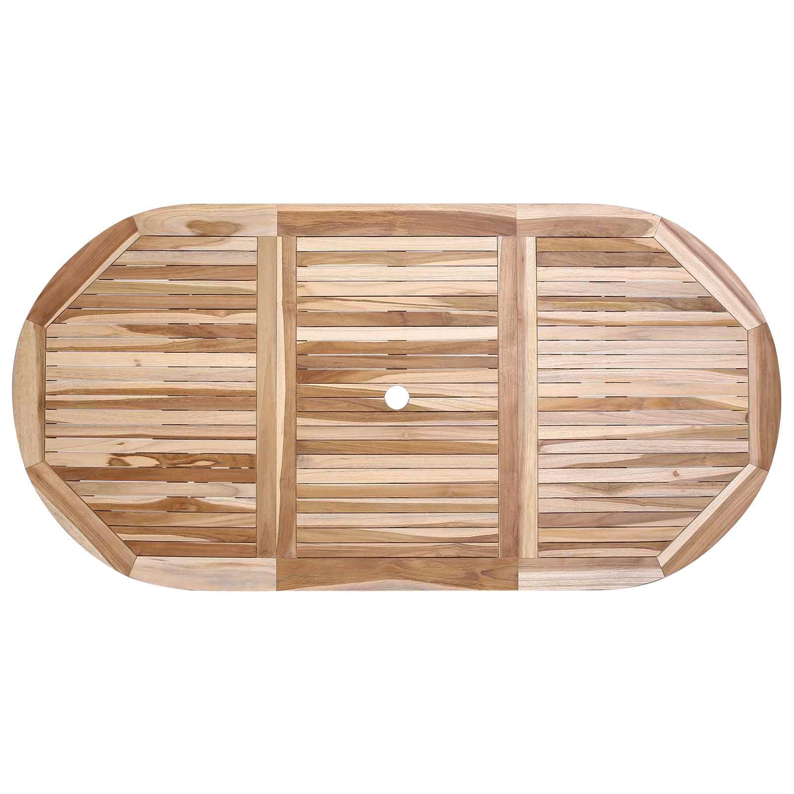 Fengshui Set di mobili da giardino in teak, 7 pezzi, in legno massiccio naturale | Design pieghevole, piano del tavolo lamellare, foro per ombrello integrato, stile moderno