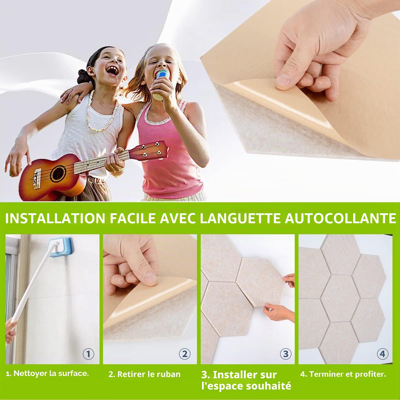 18 Panneau Acoustique Mural Autocollante,30 x 26 x 1cm Panneaux Acoustiques Hexagonal Auto-Adhésif Pour Studio d'enregistrement,Bureau,Studio et Décoration,Camel