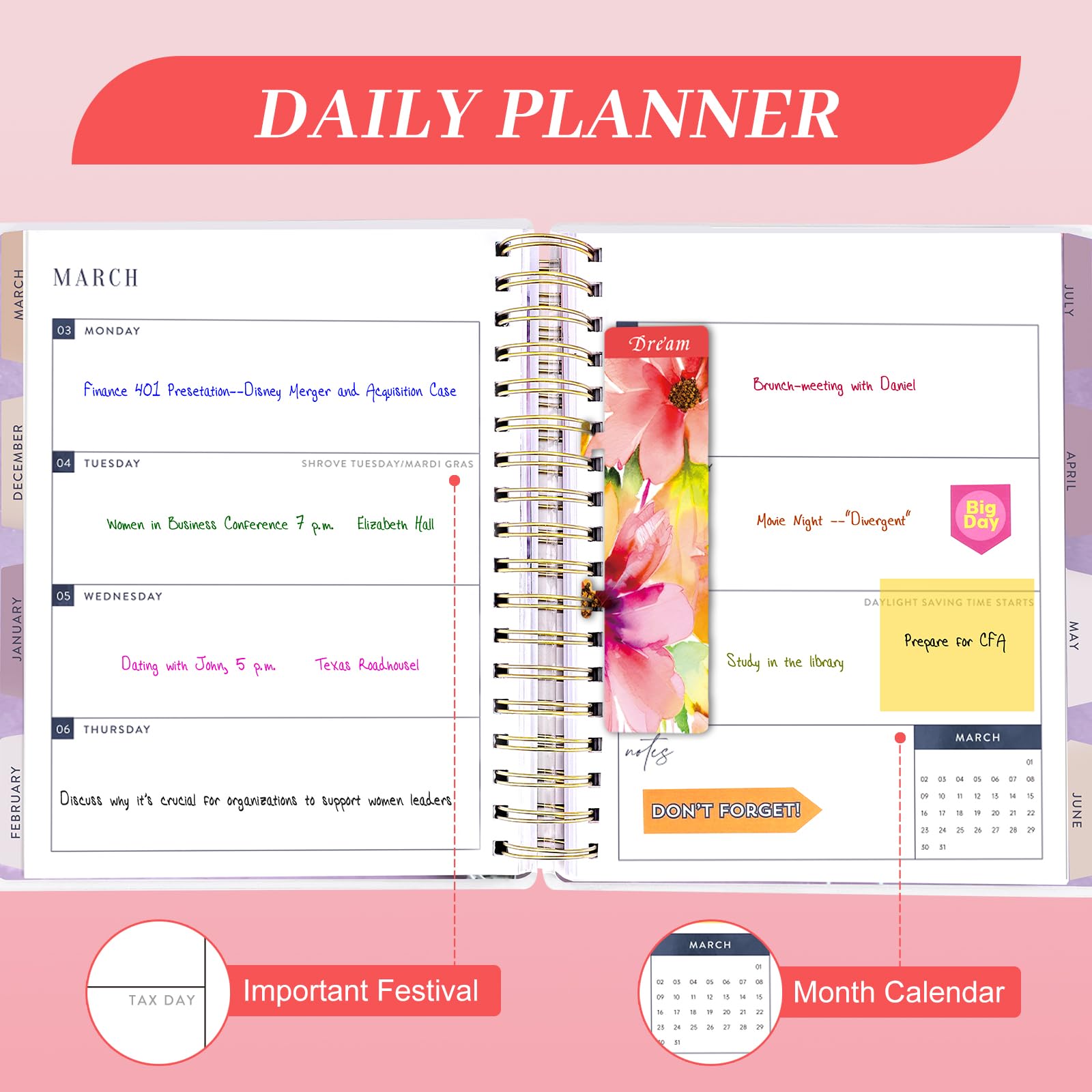 Grande agenda giornaliera in PVC 2024-2025 24,9 x 21,6 cm, 18 mesi giornaliera settimanale mensile planner annuale luglio 2024-dicembre 2025, planner 2024-2025 per donne e uomini, linguette mensili