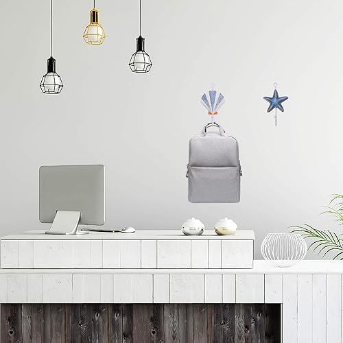 Miniatura 8 de Cabilock 2 ganchos de pared mediterráneos de resina para colgar en la pared, ganchos decorativos para toallas con diseño de concha de estrella,