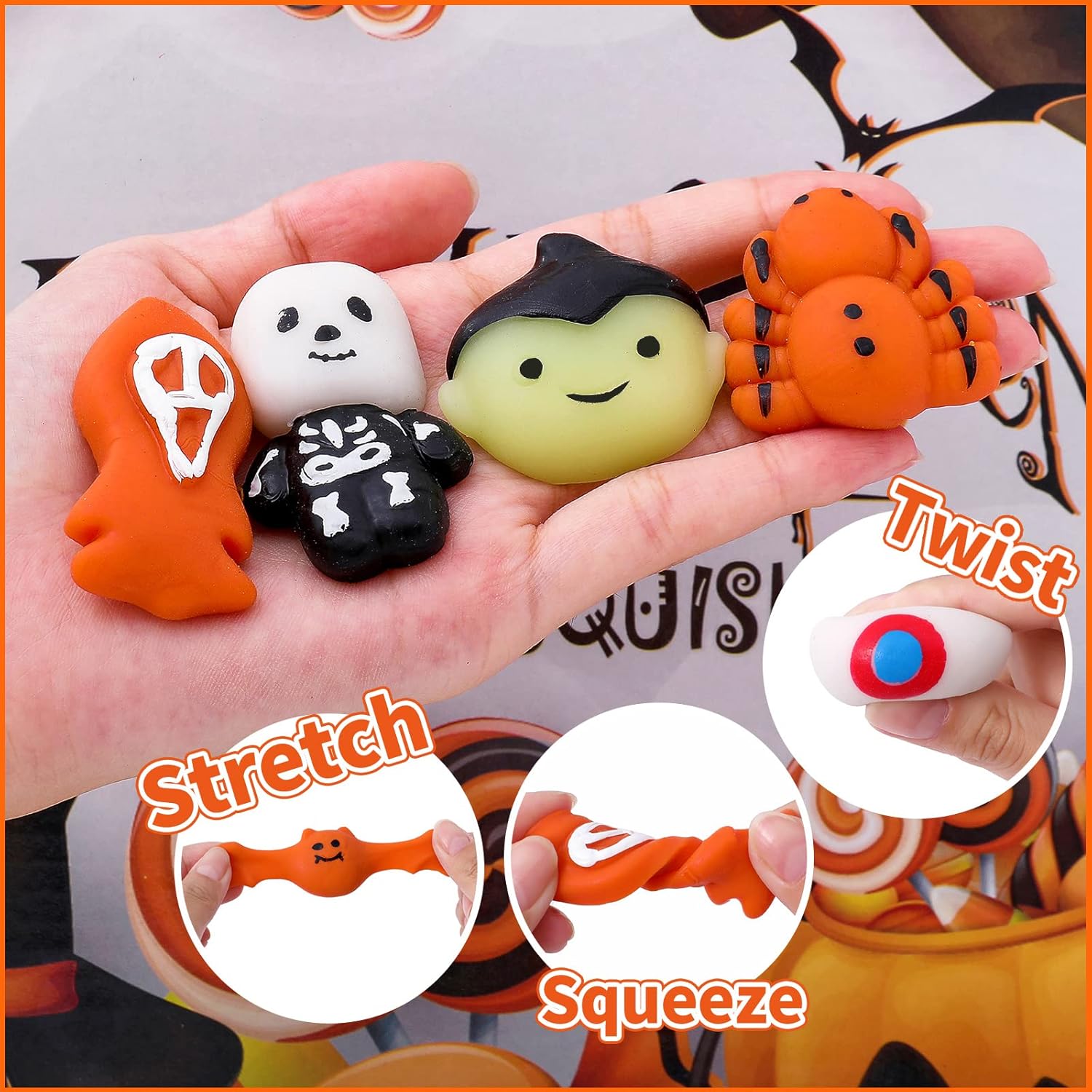 50Pack Halloween Goodie Bag Fillers Mochi Squishy Toys, Party Favors for Kids, Kawaii Squishies Fidget Toys, Stress Relief Toy Trick or Treat Stuffers Classroom Rewards Carnival Prize - Image 2