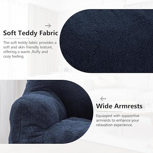 Miniatura 4 de Hison Puf para adultos y niños, tela de peluche, sofá esponjoso y perezoso, relleno de esponja viscoelástica, sofá con reposabrazos para sala de