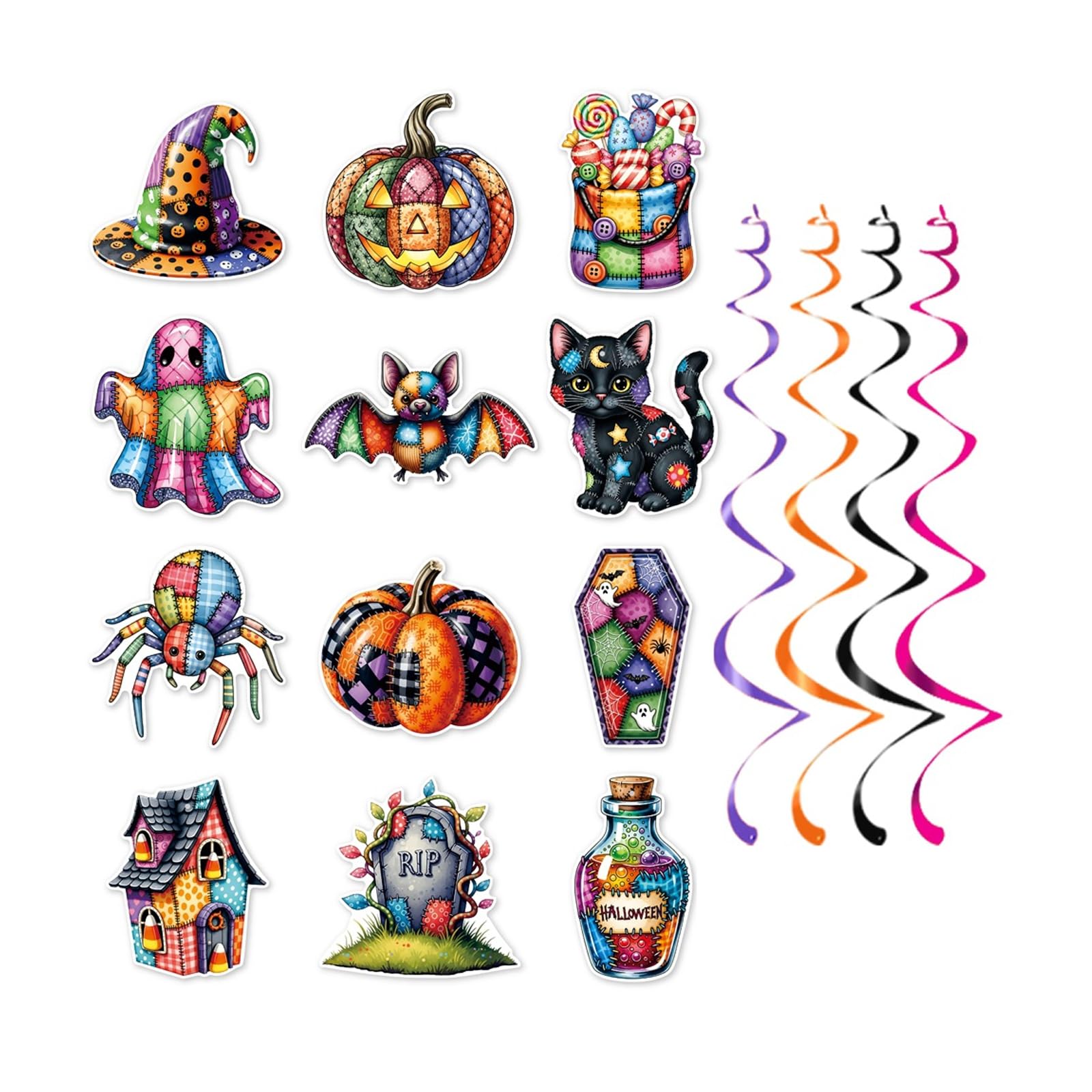 PANGBOER Of 12 Halloween Hanging Decorations Fun Ornaments for Celebration Classroom Home Decoration Easy Assemble Decorations