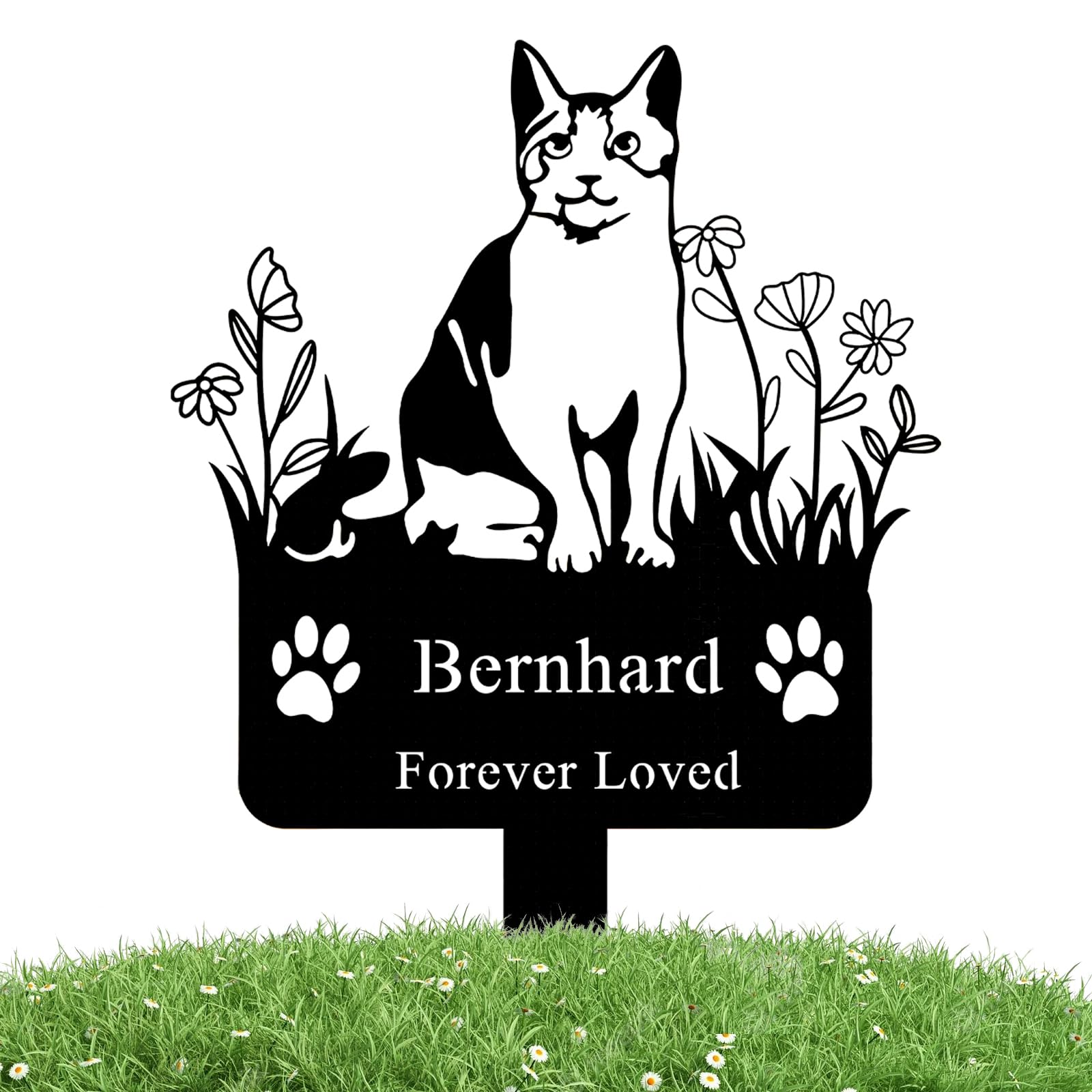 Custom Cat Name Memorial Grave Stake Marker, Personalized Butterfly Flowers Cat Memorial Garden Stake, Cat Memorial Metal Sign, Outdoor Cat Garden
