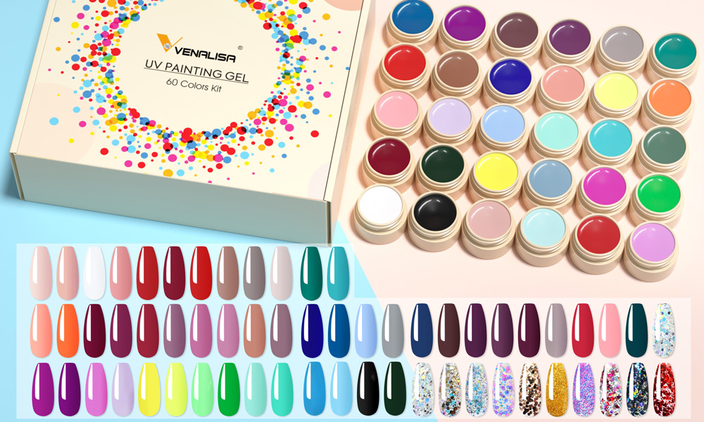 Amazon.com : VENALISA Gel Paint Nail Art Set, 60 Colors Solid Gel